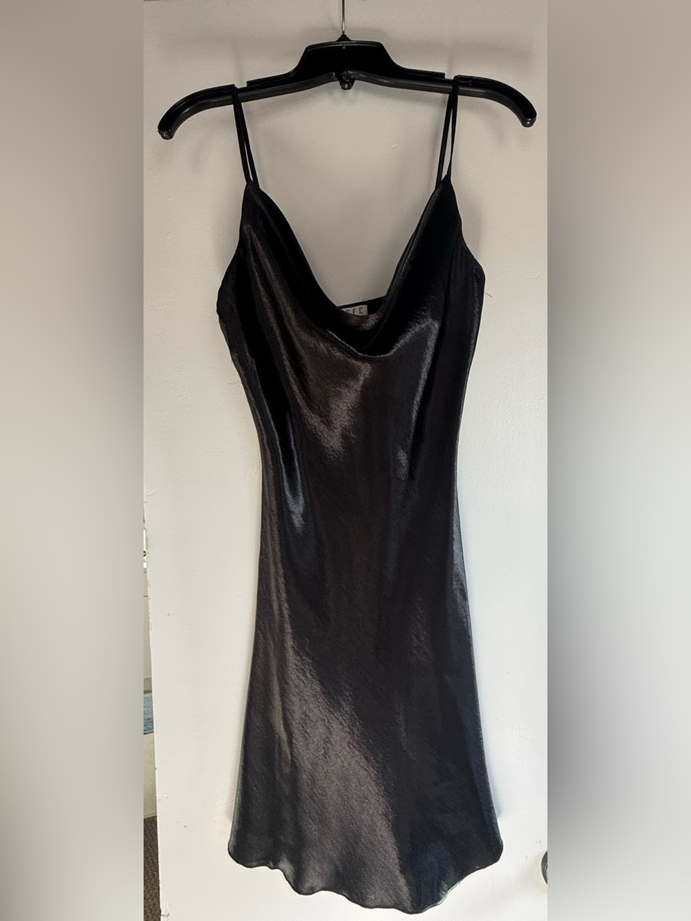 Satin Cowl Neck Slip Dress - Black